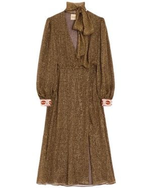 Valentino Garavani Creponne Lamé Dress With Embroidered Fauve Éclat Print - Natural