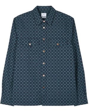 Paul Smith Geometric-Print Pocket Shirt - Blue