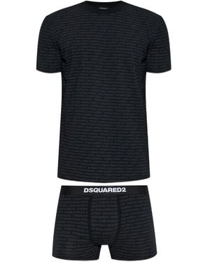 DSquared² Logo-Print Pajama Set - Black