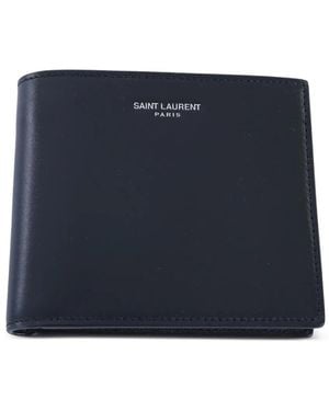 Saint Laurent Logo-Plaque Leather Wallet - Blue