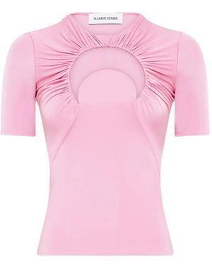 Marine Serre Moon-Motif Gathered Jersey T-Shirt - Pink