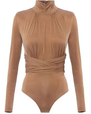 Elisabetta Franchi Draped Ribbon-Detail Bodysuit - Brown