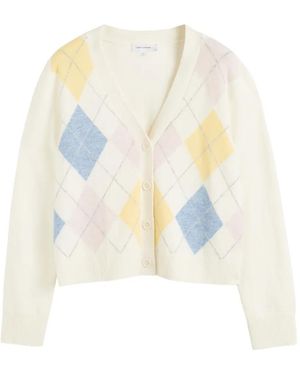 Chinti & Parker Argyle V-Neck Cardigan - White
