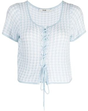 B+ AB Checked Lace-Up Knitted Top - Blue