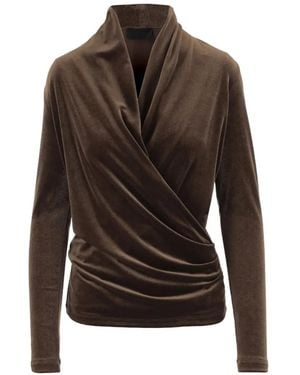 F.it Velvet-Effect Draped T-Shirt - Brown