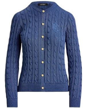 Ralph Lauren Cable-Knit Logo-Embroidered Cardigan - Blue