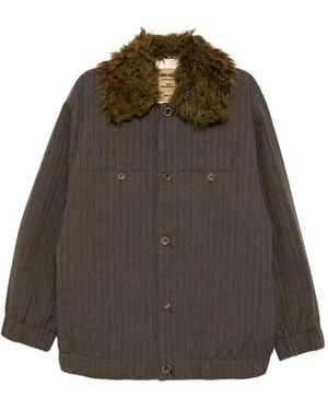 Uma Wang Faux Fur-Trim Shirt Jacket - Brown