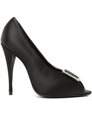 Saint Laurent 115Mm Crystal-Embellished Satin Pumps - Black