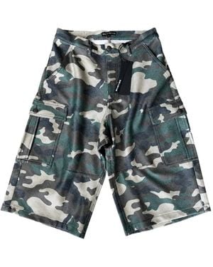 Triple Sevens Camouflage-Print Leather Shorts - Blue