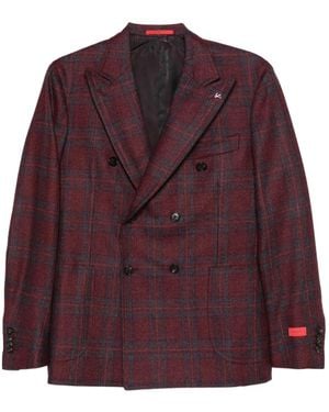 Isaia Double-Breasted Checked Blazer - Purple
