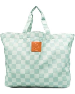 Maison Kitsuné Checkerboard-Print Tote Bag - Blue