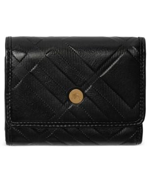 Burberry Small Checkered-Embossed Folding Leather Wallet - Black