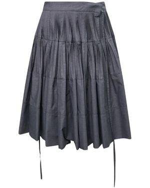 Pushbutton Tiered Pleated Skirt - Blue