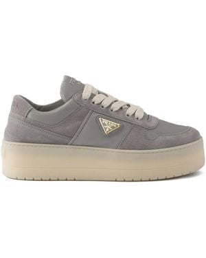 Prada Downtown Bold Suede Platform Trainers - Grey