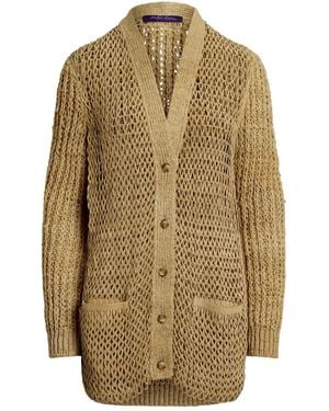 Ralph Lauren Silk And Suede Boyfriend Cardigan - Natural