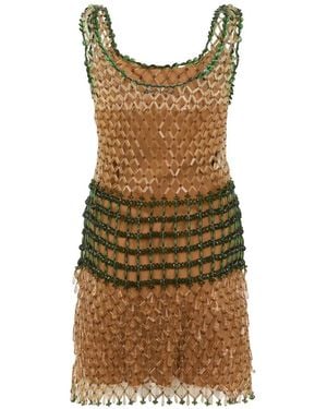 Alberta Ferretti Bead-Embellished Fringed Mini Dress - Brown