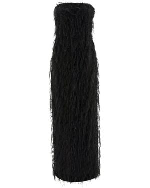 Ferragamo Eyelash-Fabric Strapless Midi Dress - Black