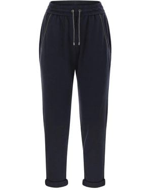 Brunello Cucinelli Cotton And Silk Trousers - Blue
