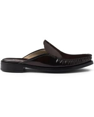 Prada Logo-Plaque Leather Mules - Black