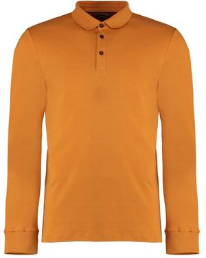 Moorer Ribbed-Edge Long-Sleeve Polo Shirt - Orange