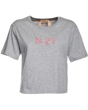 N°21 Logo-Embellished Cropped T-Shirt - Gray