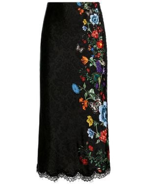 Alice + Olivia Maeve Lace-Trim Midi Skirt - Black