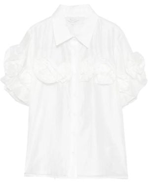 Paperlace Floral-Appliqué Short-Sleeve Shirt - White