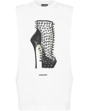 DSquared² Graphic-Print Iconique Tank Top - White