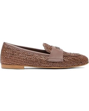 Casadei Hanoi Woven-Leather Loafers - Brown