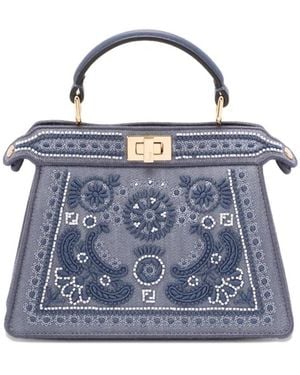 Fendi Peekaboo Iseeu Denim Shoulder Bag - Blue