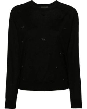 Emporio Armani ラインストーントリム ウールセーター - ブラック