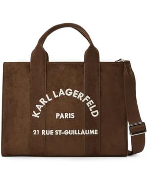 KARL LAGERFELD Medium Rue St-Guillaume Suede Square Tote Bag - Brown