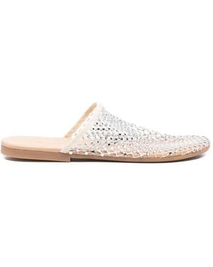 Alysi Woven Net-Detail Flat Mules - White