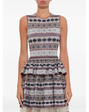 McQueen Vestido En Jacquard Con Peplum - Gris