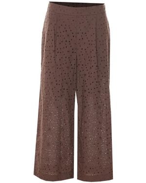 Twinset Embroidered Flared Trousers - Brown