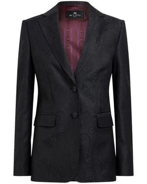 Etro Single-Breasted Wool Jacquard Jacket With Arnica Motif - Black