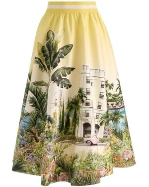 Alice + Olivia Earla Tropical-Print Flared Skirt - White