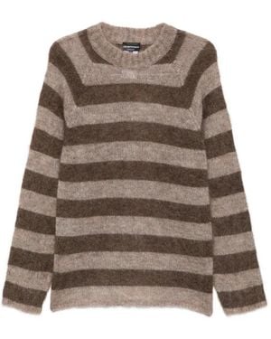 Emporio Armani Striped Mohair-Blend Jumper - Brown