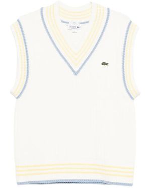 Lacoste V-Neck Striped Knitted Vest - White