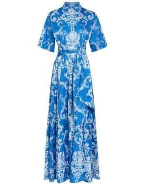 Borgo De Nor Barocco-Print Belted Maxi Dress - Blue