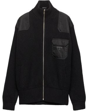 Prada Zip-Up Ribbed Knit Cardigan - Black