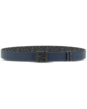 Fendi Ff Logo-Print Reversible Belt - Blue