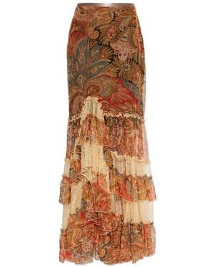 Etro Falda larga con volantes y estampado de cachemira - Marrón