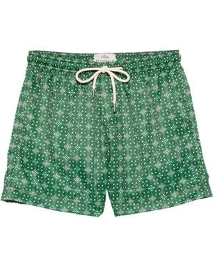 Peninsula Caprera Geometric-Print Drawstring Swim Shorts - Green