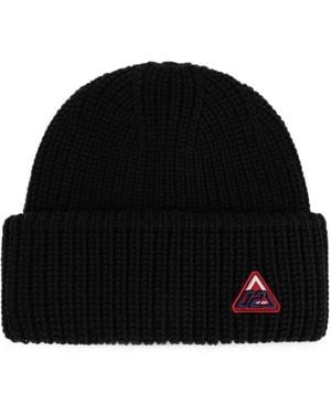 DSquared² Logo-Patch Ribbed Beanie Hat - Black
