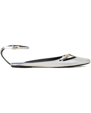 Lanvin Buckle Ankle-Strap Ballet Flats - White