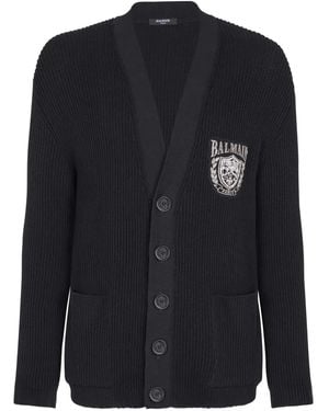 Balmain V-Neck Embroidered Cardigan - Black