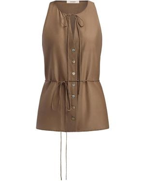12 STOREEZ Tie-Neck Button-Fastening Shirt - Brown