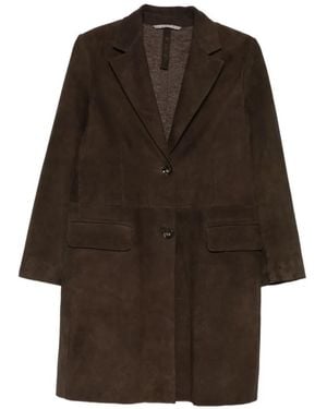 The Jackie Leathers Notched-Lapel Suede Coat - Brown