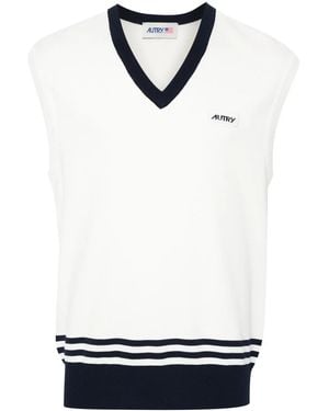 Autry Embroidered-Logo Knitted Vest - White